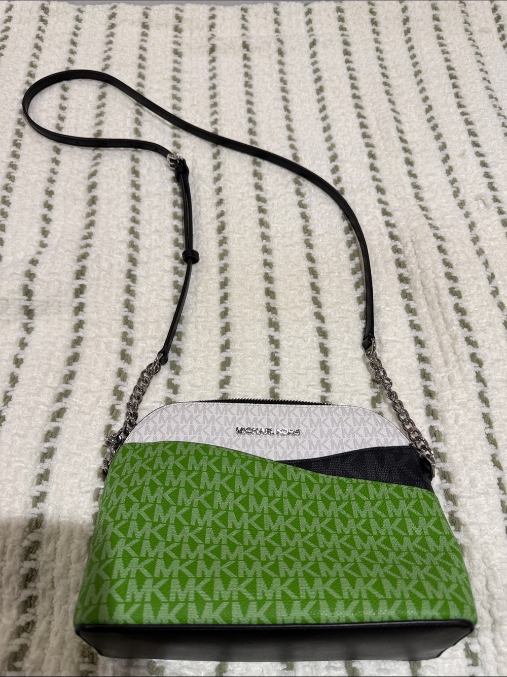 Michael Kors Green & White Signature MK Crossbody Bag
